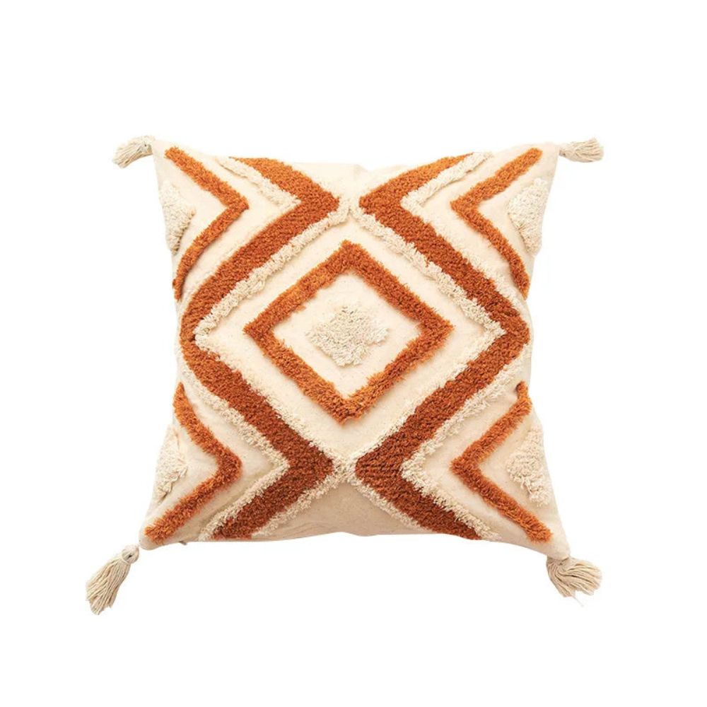 Housse de Coussin Brodé Orange à motif