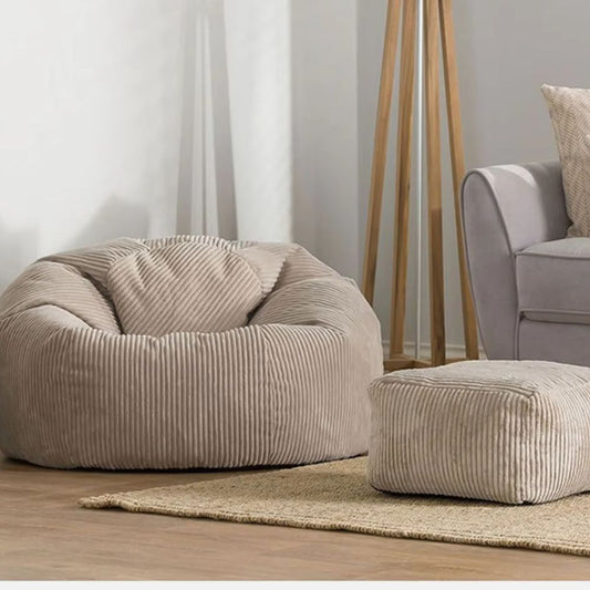 Poufs en Velour Cotelé Beige