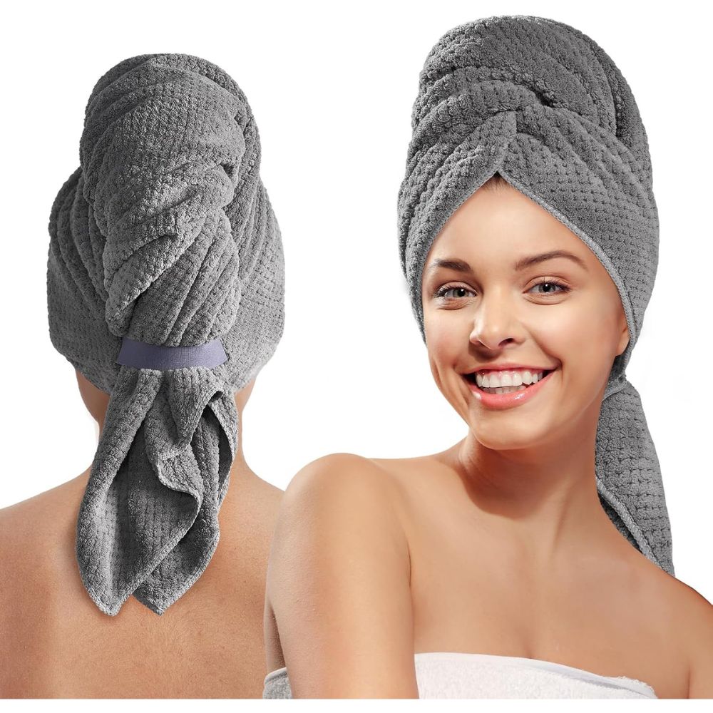 Serviettes Cheveux Microfibre Gris