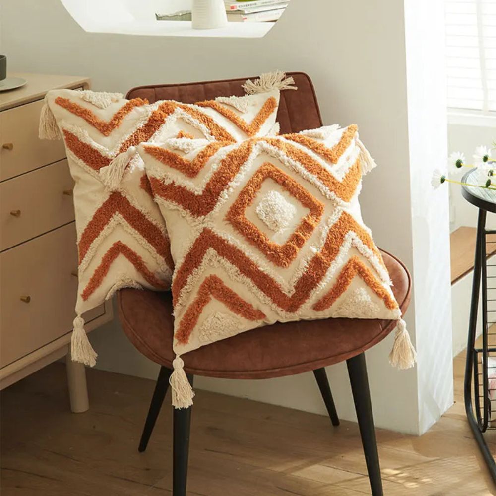 Housse de Coussin Brodé Orange 