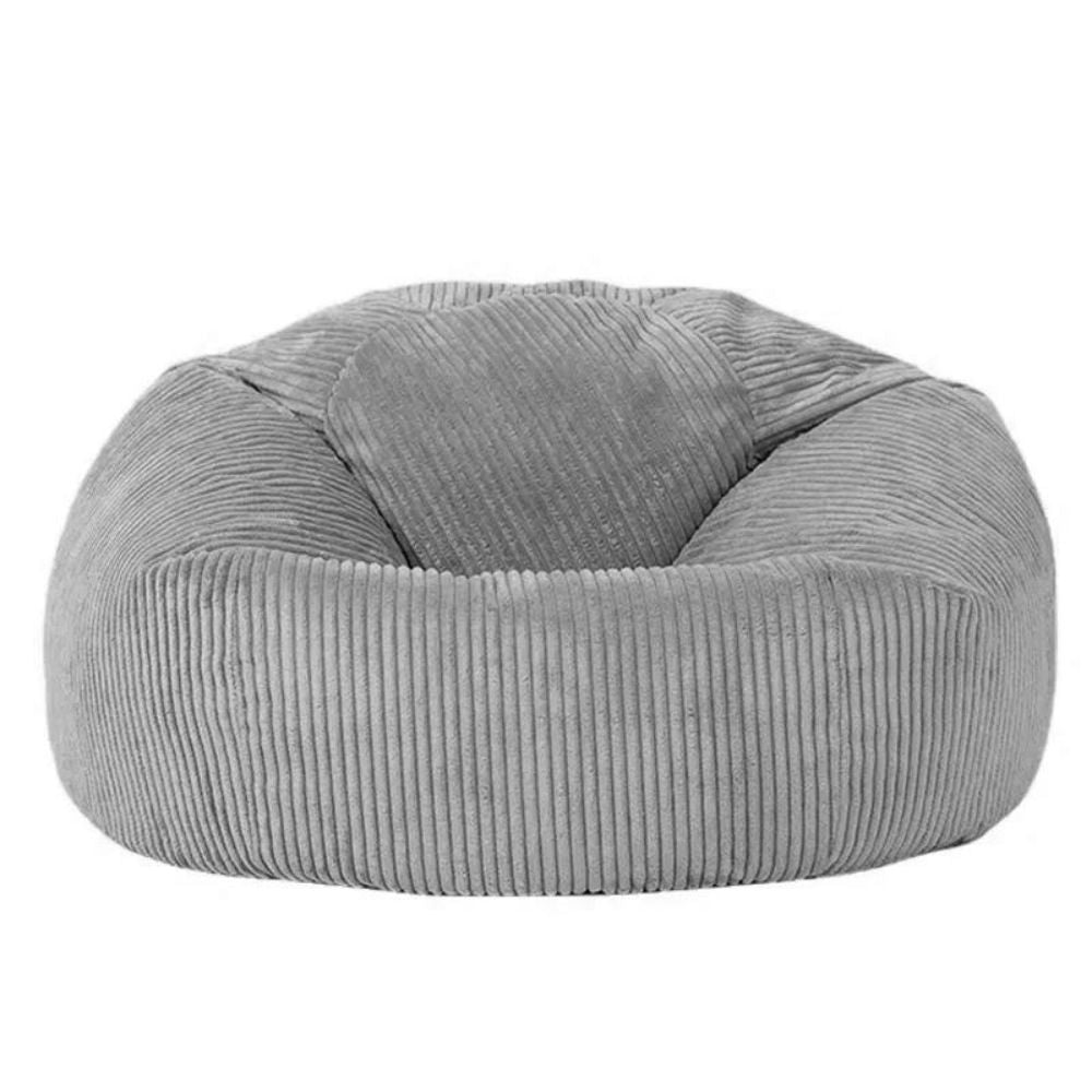 Pouf en Velour Cotelé Gris